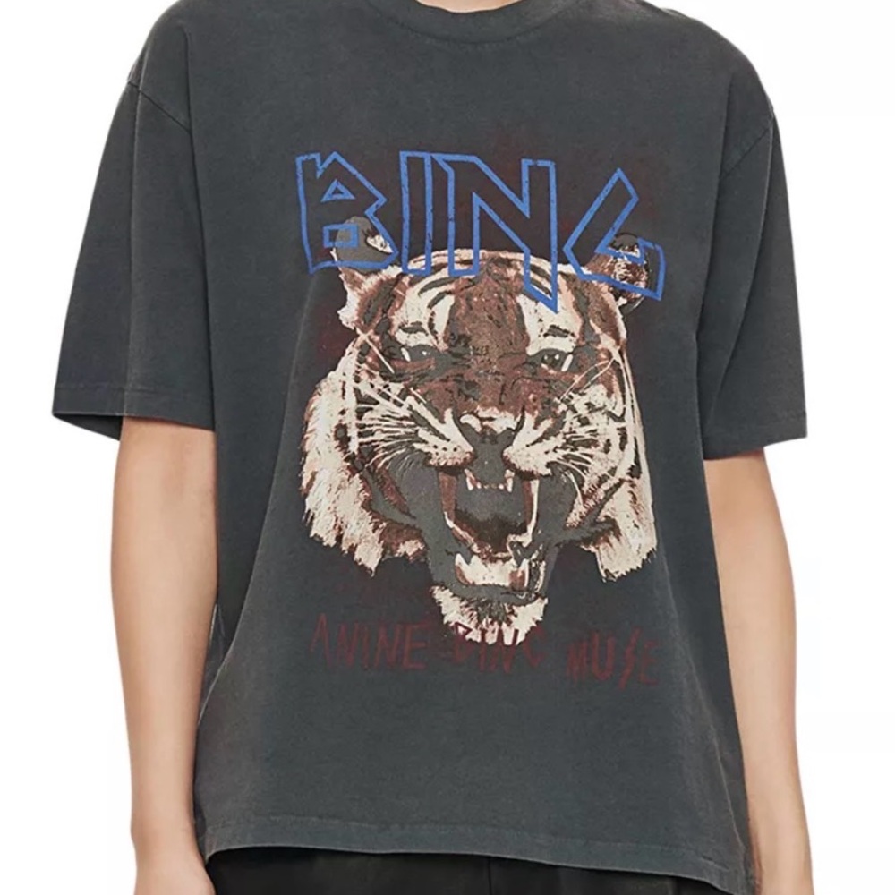 Anine Bing Charcoal Crewneck Tiger Tee - Picture 8 of 8